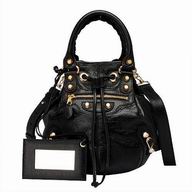 Balenciaga Mini Pompon Gold Button Lambskin Cylinder Motorcycle Bag Black B7021402