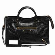 Balenciaga Classic City Gold Button Sheepskin Motorcycle Bag Black B7021405