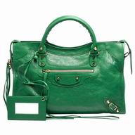 Balenciaga Classic City Gold Button Sheepskin Motorcycle Bag Green B7021406