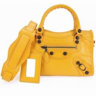 Balenciaga Classic City Copper Button Sheepskin Motorcycle Bag Sunflower Yellow B7021409