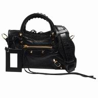 Balenciaga Classic Mini City Gold Button Lambskin Motorcycle Bag Black B7021503