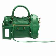 Balenciaga Classic Mini City Gold Button Lambskin Motorcycle Bag Green B7021504