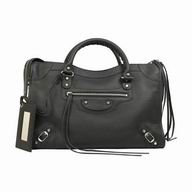 Balenciaga Classic City Silvery Button Caviar Calfskin Motorcycle Bag Black B7021506