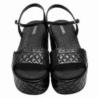 Chanel Classic CC Logo Sheepskin Diamond Pattern Sandals Black C7030104