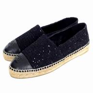 Chanel Classic Espadrilles Sheepskin CC Logo Shoes Black C7030109