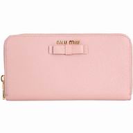 Miu Miu Madras Bowknot Nappa Zipper Wallet In Pink Bare Skin M7031403