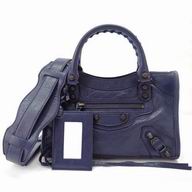 Balenciaga Classic Mini City Bronze Button Sheepskin Motorcycle Bag Indigo Blue B7031501