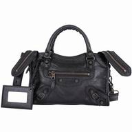 Balenciaga Classic Mini City Black Button Sheepskin Motorcycle Bag Black B7031502