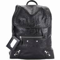 Balenciaga Traveller Giant Silvery Button Sheepskin Motorcycle Backpack Black B7031505