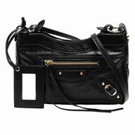 Balenciaga Hip City Gold Button Sheepskin Bag Black B7031506