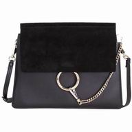 CHLOE Faye Chamois Calfskin Saddle Bag Black CL7040401