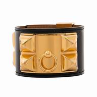 Hermes Collier de Chien Leather Alloy R-Bracelet Black/Gold H7021708