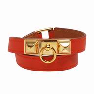 Hermes Rivale Double Tour Calfskin Alloy Bracelet Orange/Gold H7021712