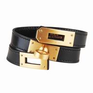 Hermes Cowskin R-Bracelet Black/Gold H7022005