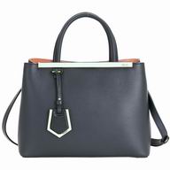Fendi Petit 2jours Enamel Trim Strip Calfskin Hand/Shoulder Bag Deep gray F7041310