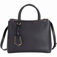 Fendi Regular Petit 2jours Enamel Trim Strip Calfskin Hand/Shoulder Bag Black F7041313