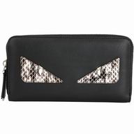 FENDI Crayons Snake Monster Eye Calfskin Zipper Wallets Black F7041315