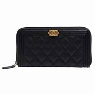 Chanel Classic Rhomboids Stripe Caviar Calfskin Boy Wallet Black Green C7041601