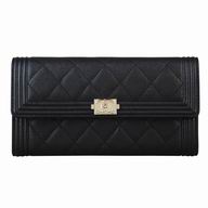 Chanel Classic Rhomboids Stripe CC Logo Caviar Calfskin Boy Wallet Black C7041511