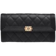 Chanel Rhomboids Stripe CC Logo Caviar Calfskin Boy Wallet Black C7041507