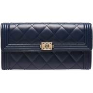 Chanel Rhomboids Stripe CC Logo Calfskin Boy Wallet Deep Blue C7041505