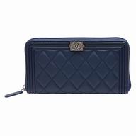Chanel Rhomboids Caviar Calfskin Boy Zipper Wallet Blue C7041504
