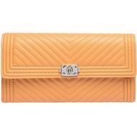 Chanel V Stripe CC Logo Lambskin Boy Wallet Yellow C7041501