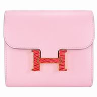 Hermes Constance Lizard Skin Wallet Gold Hardware Rose Pink H7042118