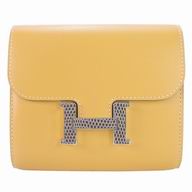 Hermes Constance Lizard Skin Wallet Silvery Hardware Apricot H7042113