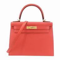 Hermes Kelly 28cm Gold Button Epsom Calfskin Hand/Shoulder bag Coral H7042008