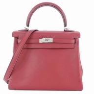 Hermes Kelly 25cm Silvery Button Swift Leather Hand/Shoulder bag Deep Red H7042009