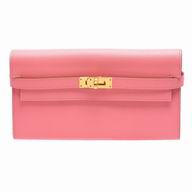 Hermes Kelly Epsom Calfskin Long Wallet Gold Hardware Pink H7042115