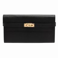 Hermes Kelly Epsom Calfskin Long Wallet Gold Hardware Black H7042116