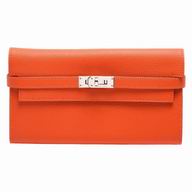 Hermes Kelly Epsom Calfskin Long Wallet Silvery Hardware Flame Orange H7042106