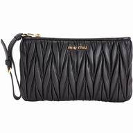 Miu Miu Matelass Wrinkle Crystal Chain Hand Bag In Black M7042605
