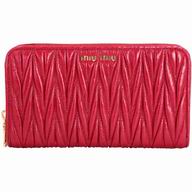 Miu Miu Matelasse Lux Wrinkle Calfskin Zipper Wallet In Red M7042606