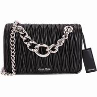 Miu Miu Matelasse Wrinkle Nappa Chain Shoulder Dinner Bag In Black M7042609