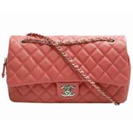 Chanel Easy Jumbo Caviar Leather Coco Bag Silver Chain Orange Pink A67742D