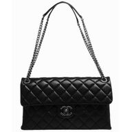 Chanel Classic Quilted Calfskin CC Logo Shoulder Bag Black A57597