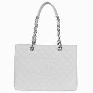 CHANEL Caviar Leather Grand Shopper Bag In White(Silver) A50995WS