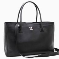 Chanel Calfskin Silver Chain Large Executive Tote Briefcase Black A15206BS