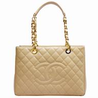 Chanel Caviar Cowhide Gold Chain Grand Shopper Tote Bag Beige A50995BEG
