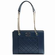 Chanel Lambskin Classic CC Gold Chain Shop Tote Deep Blue A906978
