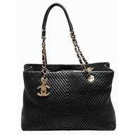 Chanel Calfskin Chevron Design Large Shop Tote Bag In Black A365945