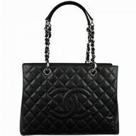Chanel Caviar Cowhide Silver Chain Grand Shopper Tote Bag Black A50995BLK
