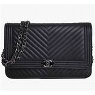 Chanel Lambskin Chevron Quilting Woc Bag Silver Black A33814CHQ