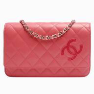 Chanel Lambskin Patent CC Silver Chain Woc Bag Peach Pink A80219-FUXIA