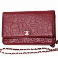 Chanel Lambskin Gold Chain Camellia Woc Bag In Red A33814CRED