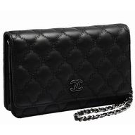 Chanel Lambskin Silver Chain Lightning Stitch Woc Bag Black A553177