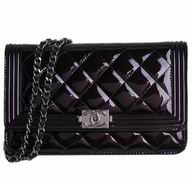 Chanel Patent Leather Boy Woc Bag Shiny Silver Chain Black A689111